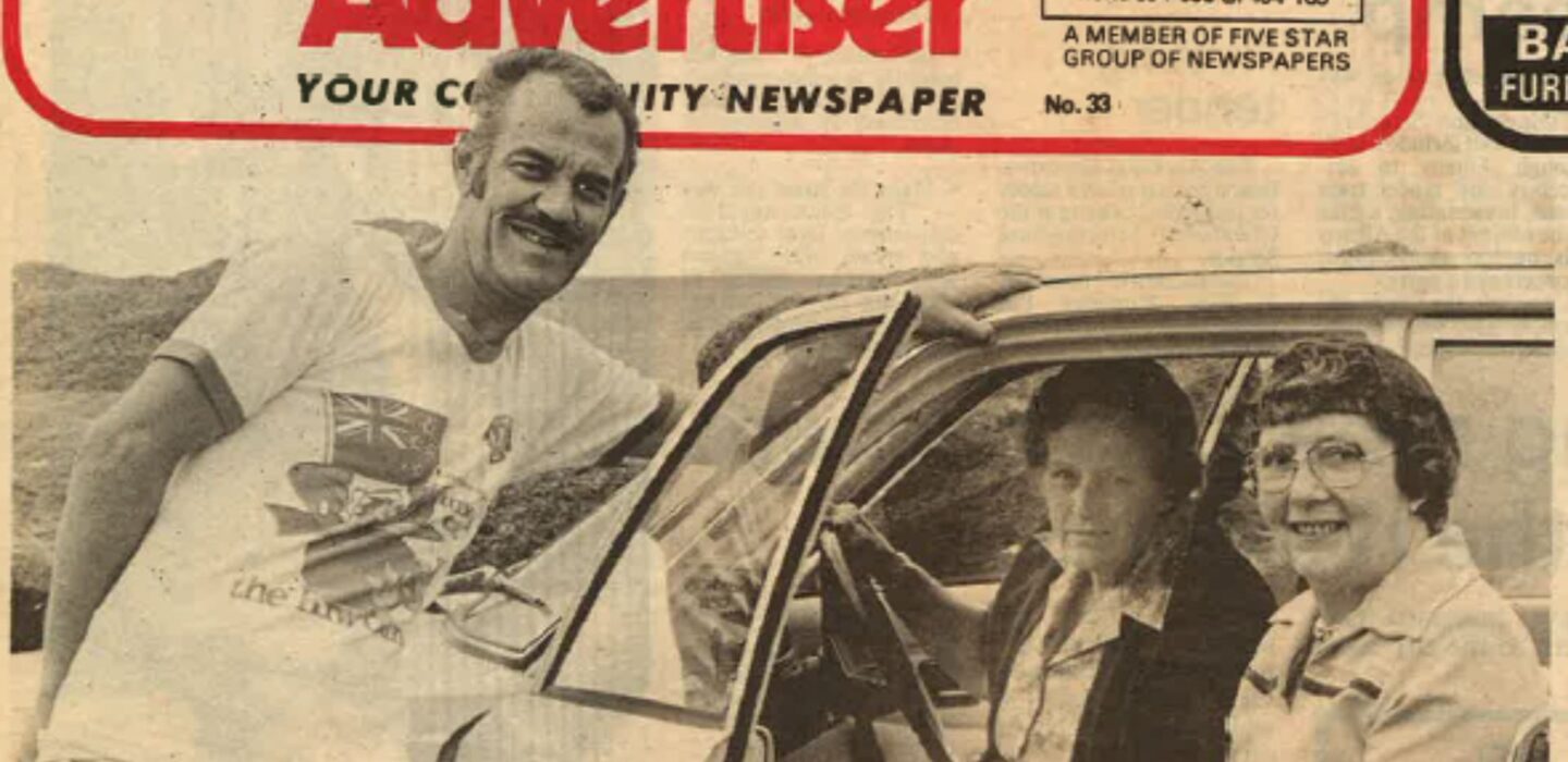 Old newspaper of Evelyn Knight in a Honda Civic