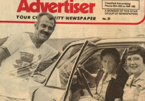 Old newspaper of Evelyn Knight in a Honda Civic