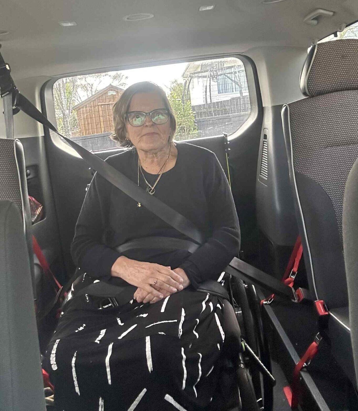 Judith Pullen-Burry in the back of her van