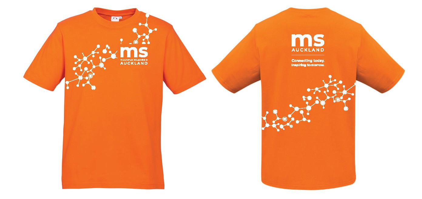 Orange t-shirts with MS Auckland logo